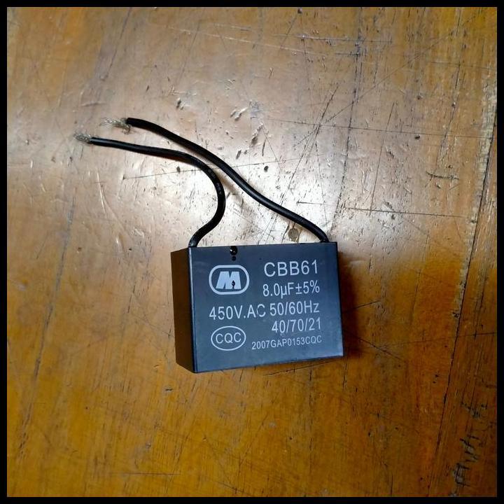 DISKON KAPASITOR CBB61 8UF 450VAC KOTAK KABEL 