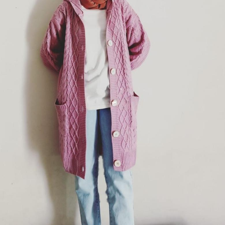 Gratong Xena Long Tunik Rajut/ Hoodie Rajut Panjang Super Premium