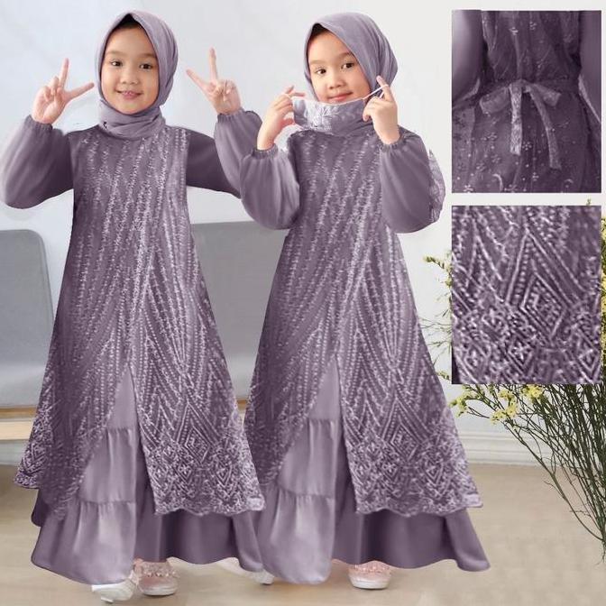 Colkid- Gamis Dress Anak Perempuan Muslim Brukat Model Terbaru Fashion Muslimah Kekinian Olivia Kids