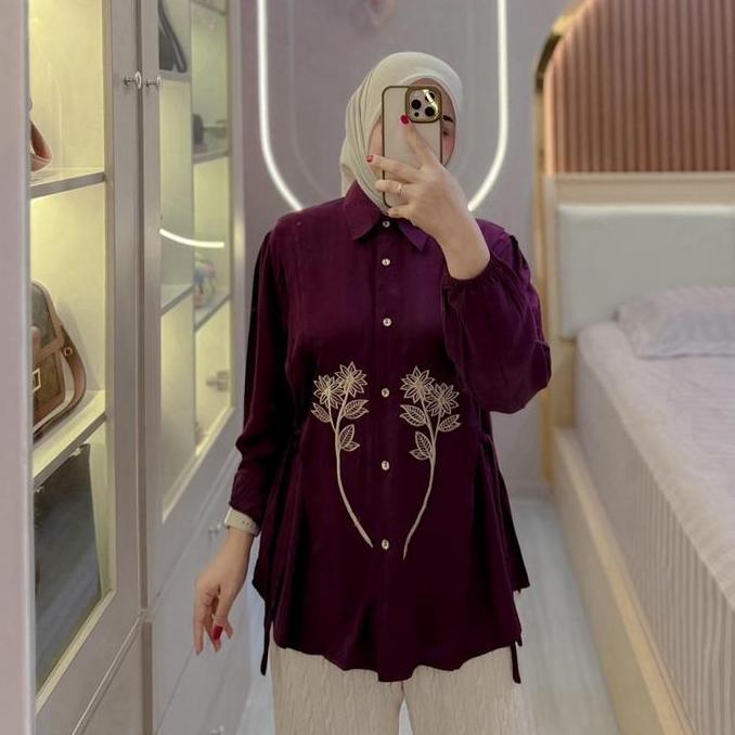 Topyoux- Jemma Blouse Motif Bunga Bordir Bahan Rayon Twill Premium