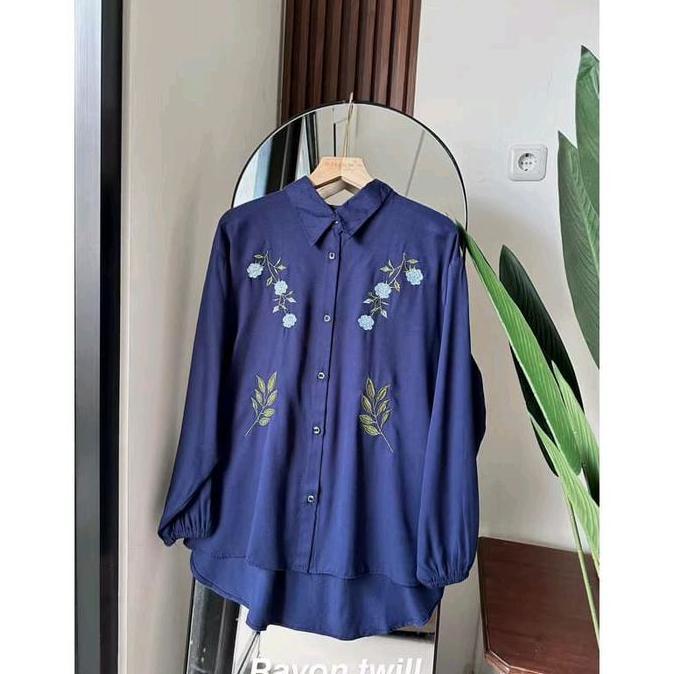 Topyoux- Kemeja Blouse Vina Bordir Rayon Twill Ld 110 Dan Ld 120