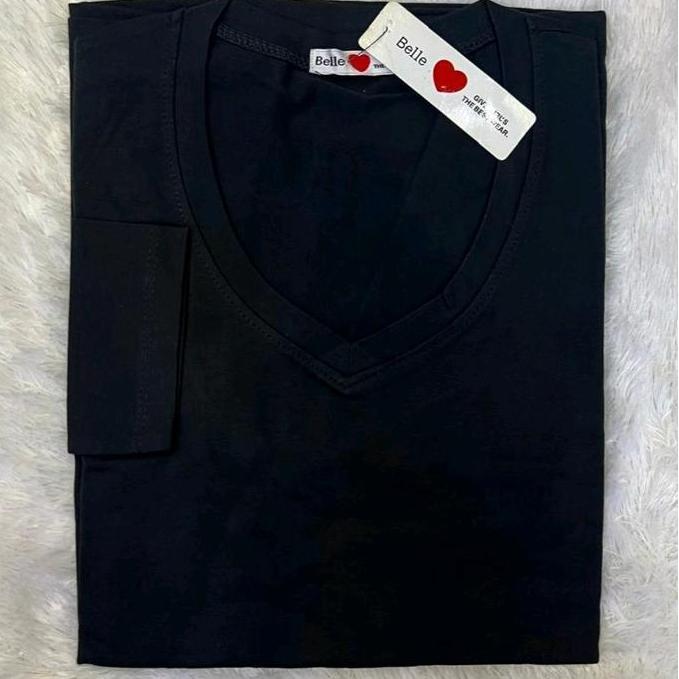 Topyoux- Kaos  Lengan Panjang Kerah V Ori Belle Atasan Wanita Polos Nyaman