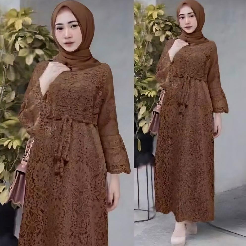 Dress Mahogani Brukat Yasina Gamis Brukat Yuni Fashion Muslim Gamis Pesta
