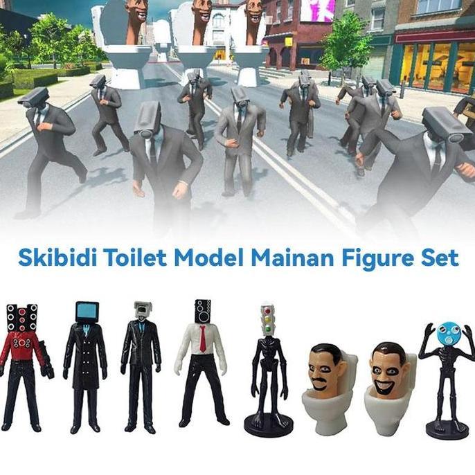 CARMANELO 9Pcs Mainan Skibidi Toilet Siren Head Figure Pajangan PVC Action Figure Set Mainan anak Sk