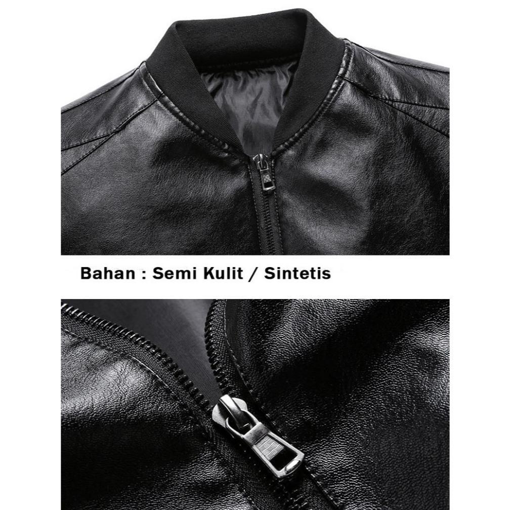 hot deals jaket kulit pria jaket motor tebal waterproof jaket touring hitam zipper m - xxl