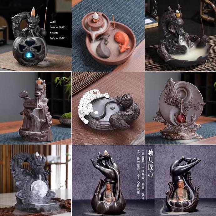 Tempat Hio Dupa Peluru Air Terjun NAGA Kerucut Asap Turun Back Flow Tempat Dupa Air Terjun Dekorasi 