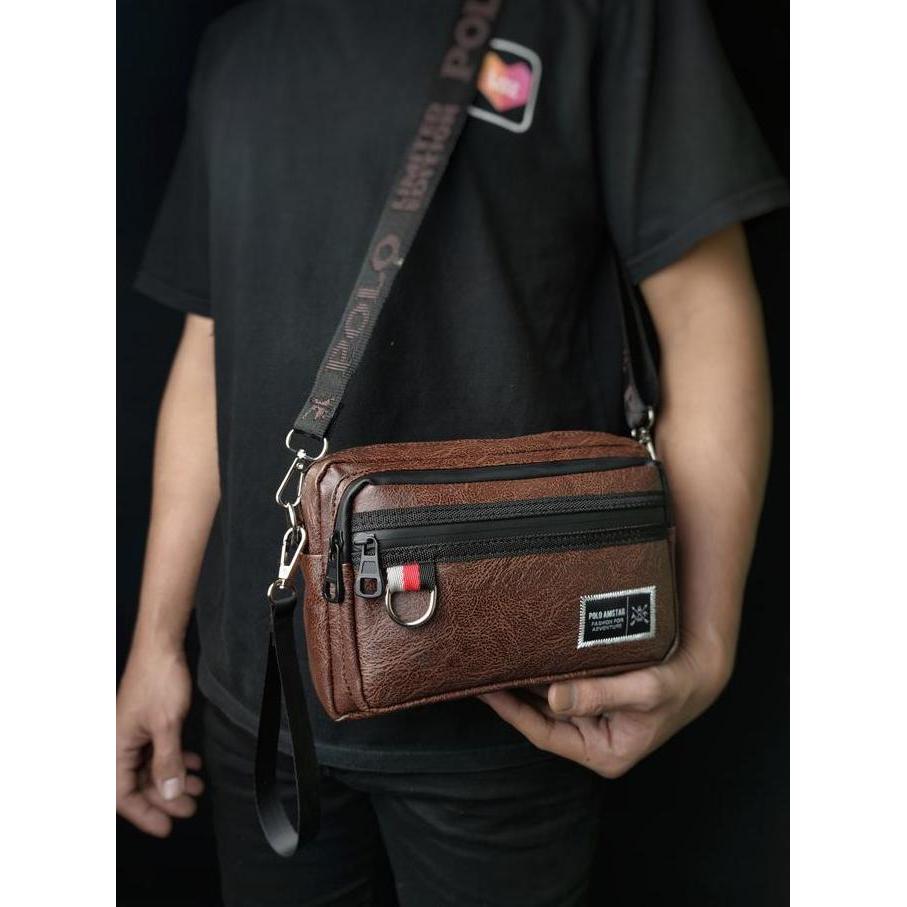 Backpack- Tas Selempang Dompet Syntetic Leather Waterproof Original Polo Amstar Hand Bag Clutch Bag 