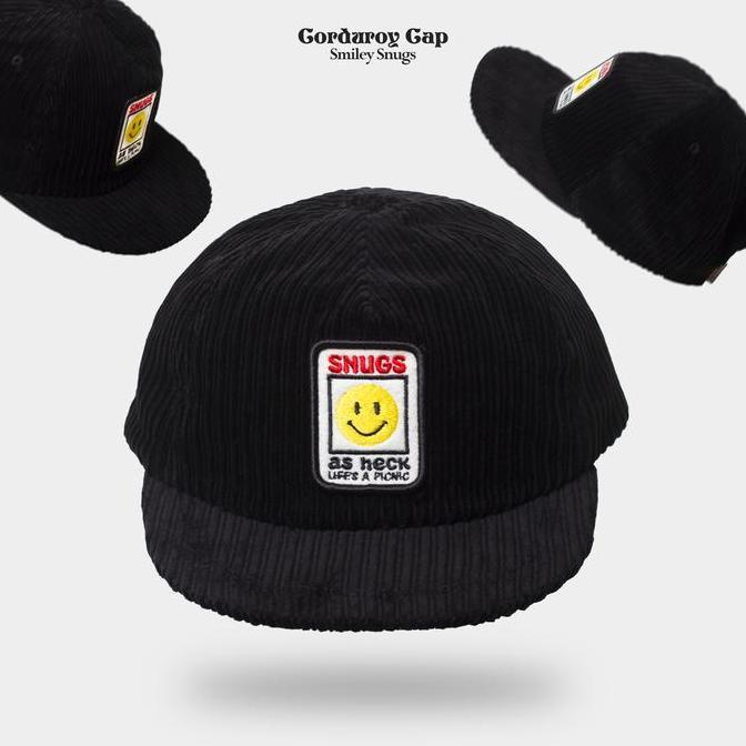 Corduroy Cap Black - 6 Panel Baseball Cap - Lidah Visor Pendek - Simmer Snugs Topi