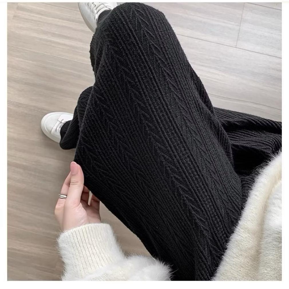 Cuci Gudang Chatta - Daeun Pants Celana Kulot Panjang Tekstur Rajut Cullote Knit Textured Hitam Abu 