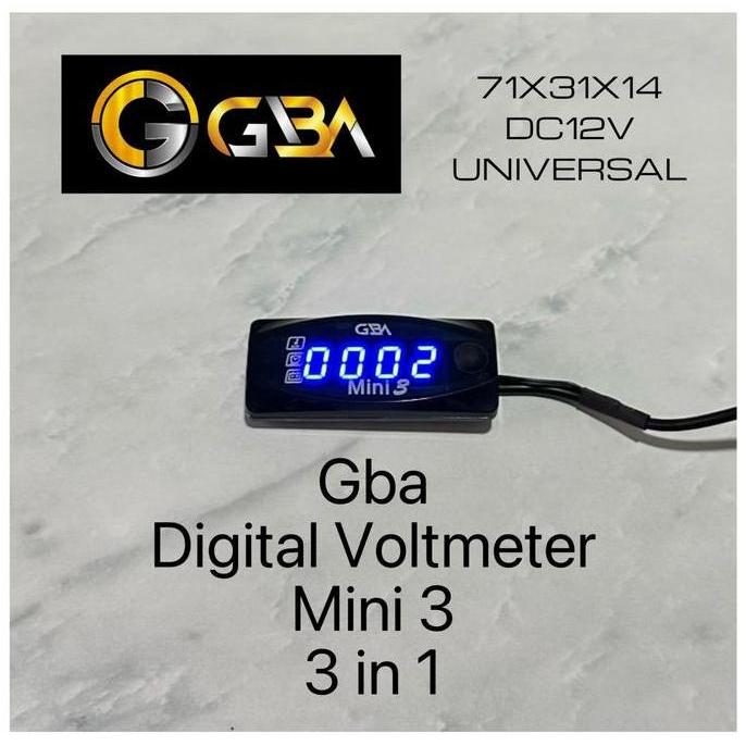 Irontime- Gba Voltmeter Digital Mini3 3In1 Pengukur Aki Motor & Suhu Jam Digital Dc12V Universal Led