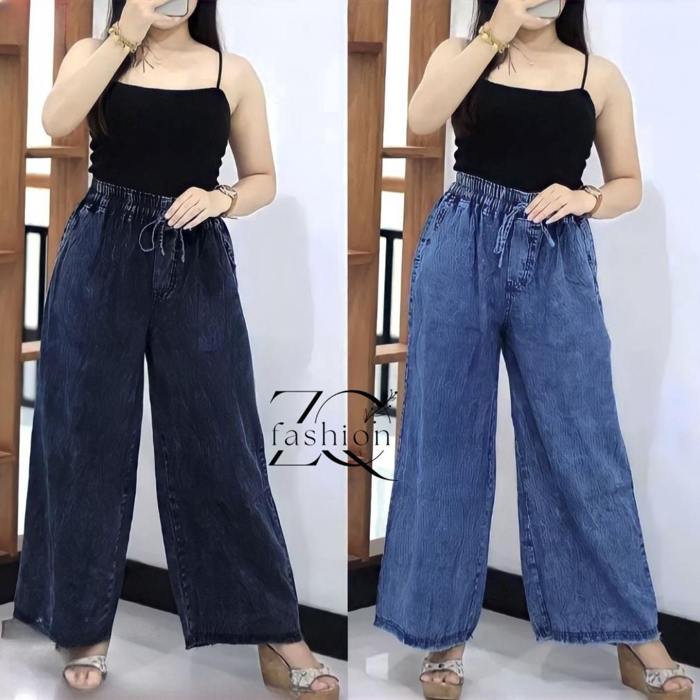 Kulot Jeans Pinggang Karet Tali Serut Wanita