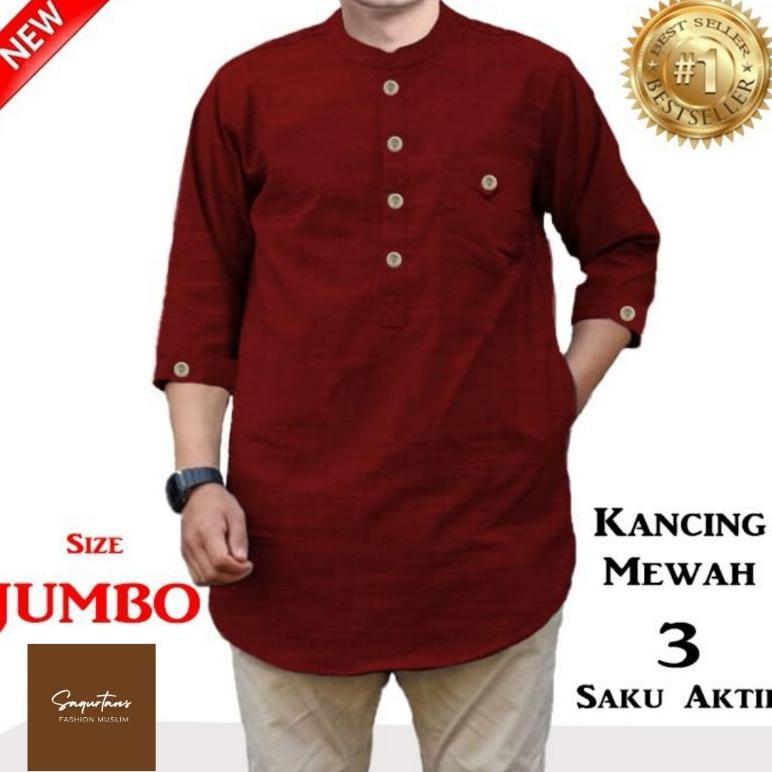 DISKON BAJU KOKO QURTA MUSLIM TRIKHAN JUMBO PRIA KANCING MEWAH