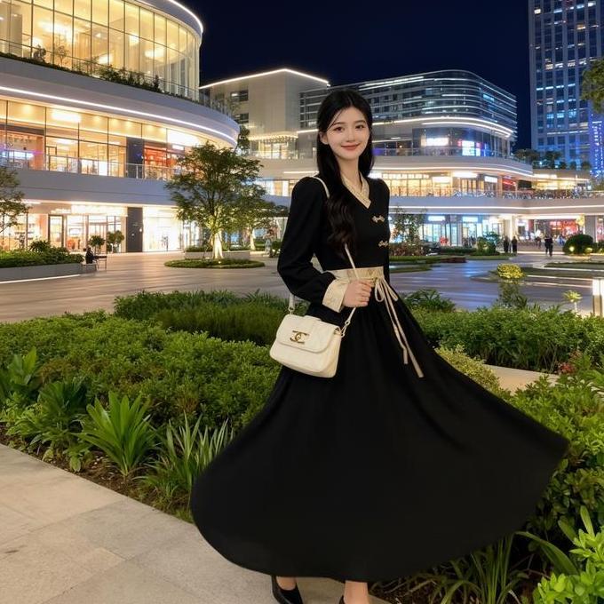 Promo Long Dress Hitam Premium Look Vintage Modern Dress Hitam Formal Korea Motif Renda & Ikat Pingg