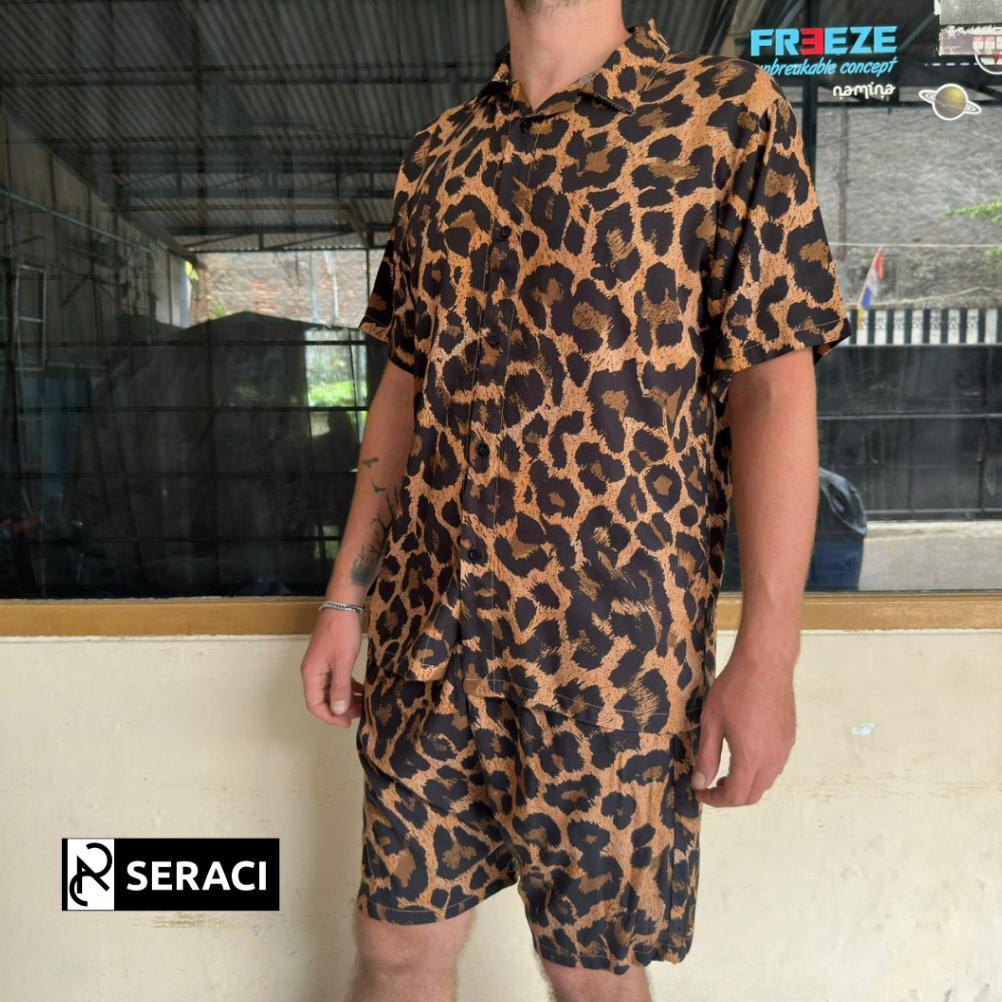 Gratis Ongkir Seraci - One Set Kemeja Pria Dan Wanita Setelan Celana Pendek Hawaii Daily Outfit Pant