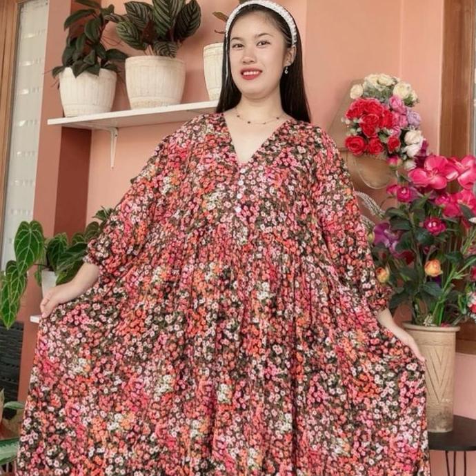 Bergaransi Midi Yulia Dress Rayon Premium Wanita Busui Casual Dress Motif  Bunga Lembut Nyaman Best 