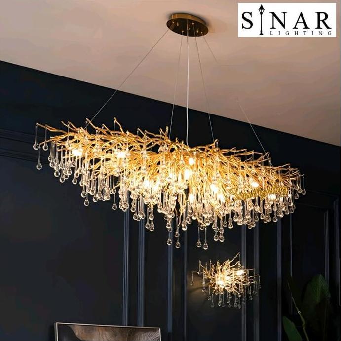 Lampu gantung Long ranting akar kristal kaca X9622D Gold