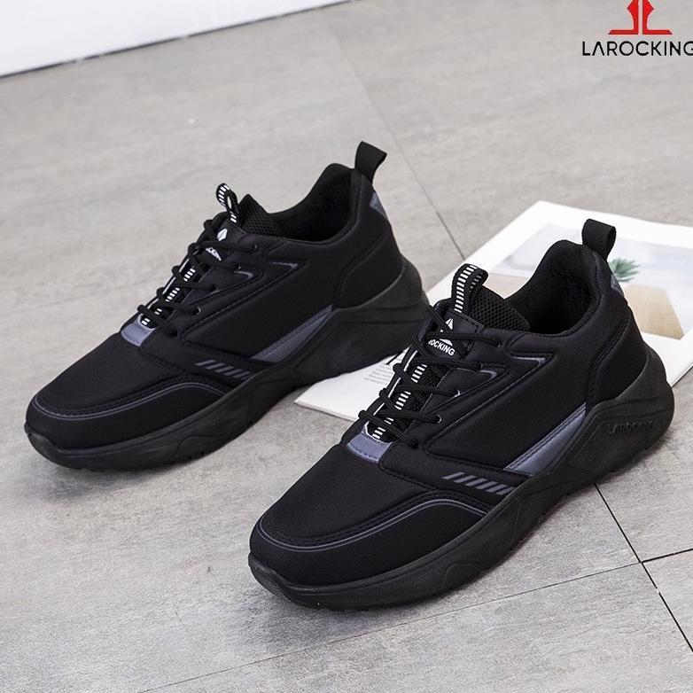 DISKON Larocking - Raptor Hitam Polos | Sepatu Sneakers Running Gym Shoes