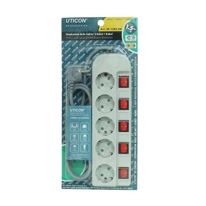 BEBAS ONGKIR - Stop Kontak 5 Lb + Pengaman + Saklar + Kabel Uticon ST-1582SW