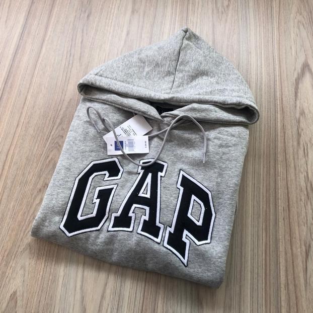 HOT DEALS GAP Hoodie Sweater - Jaket GAP Abu Teks Bordir Bahan Tebal Premium Ukuran M sampai XXL