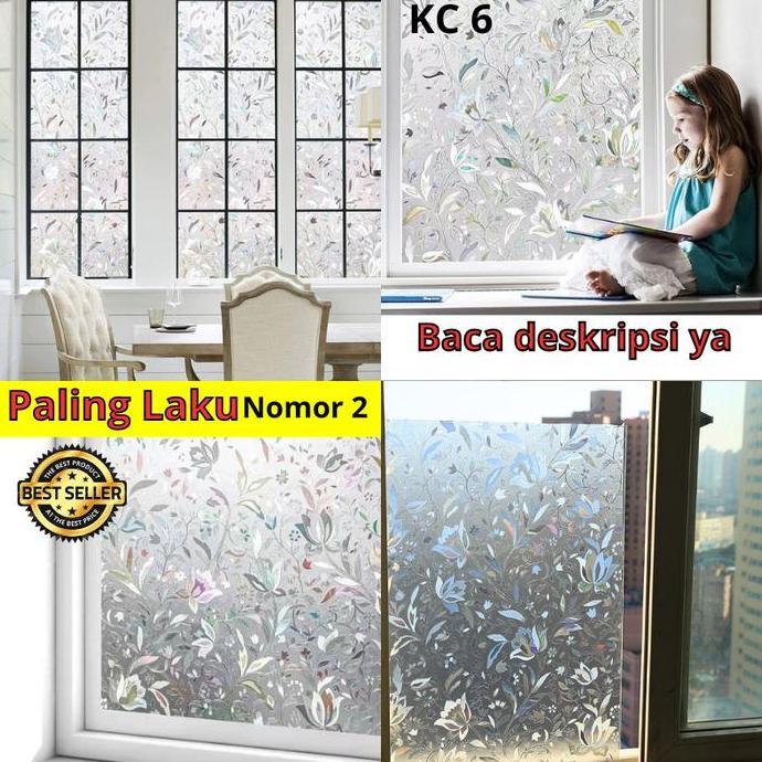 Obelik- Sunblast Sanblas Sticker Kaca Stiker Kaca Motif Bunga Lotus Bambu Bata Mozaik Wallpaper Pint