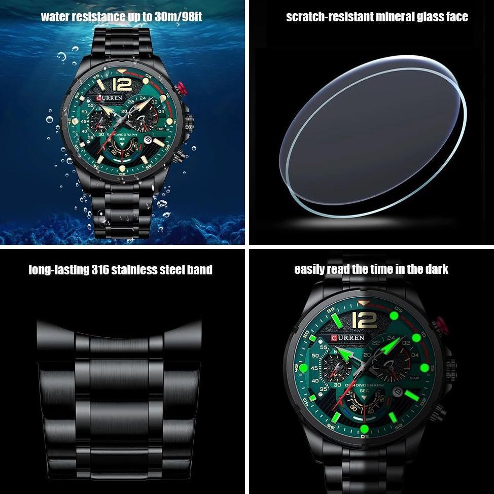 100% Aman Curren 8395 Jam Tangan Pria Analog Stainless Steel Chronograph Aktif Luminous Hand Curreno