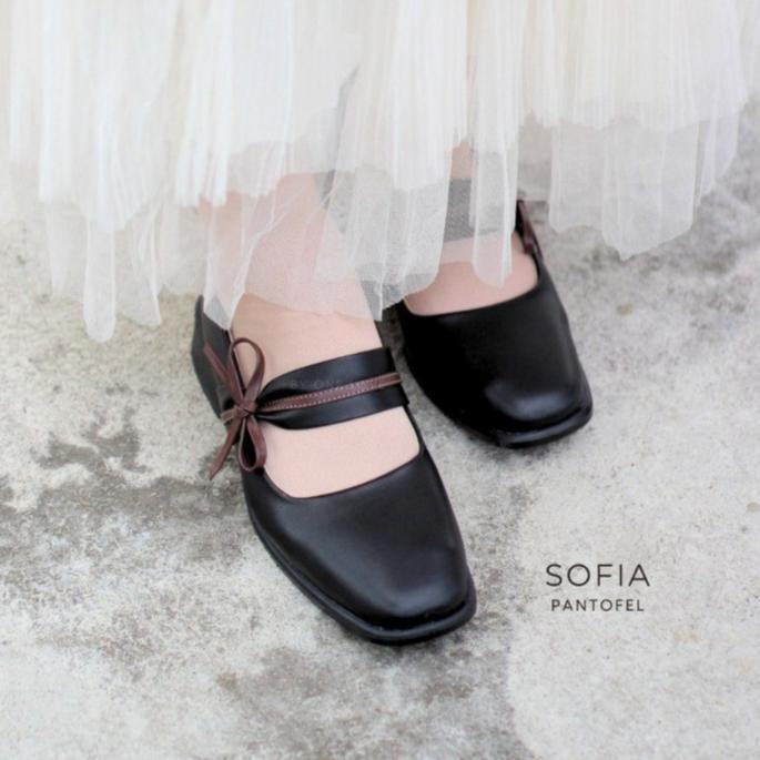 ORIGINAL ONE LOVE SOFIA - Sepatu Pita Wanita Korean Style Pantofel Mary Jane Kulit Sintetis Anti Sli
