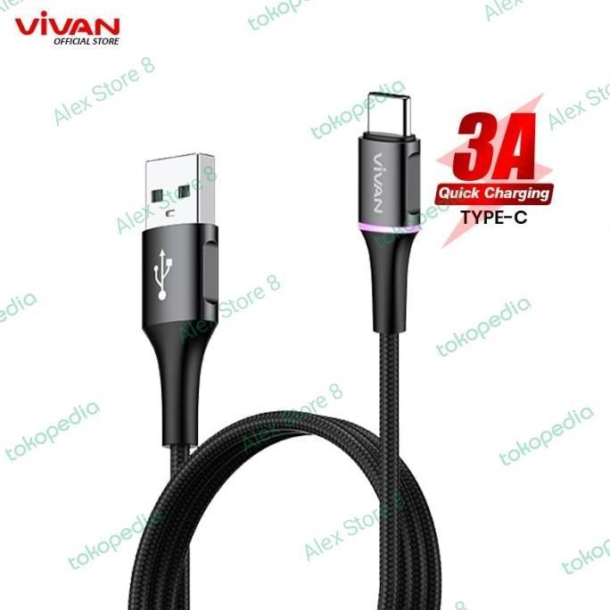 Kabel Data USB Type C Vivan VDC200 3A Fast Charging 2M 2 Meter TypeC
