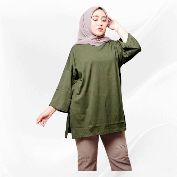 DA28 - Kaos Polos Oversize Jumbo Atasan Wanita Tsirt Bahan Babyterry Atasan Hijab Muslimah Muslim Pa