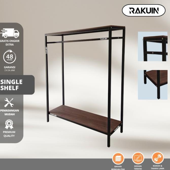 NEW RAK SINGLE SHELF GAWANG BAJU MINIMALIS BESI DAN KAYU FURNITURE DISPLAY BAJU-GAMIS/ BESI KOKOH-RA