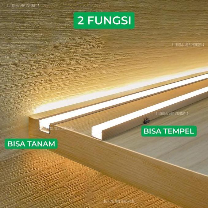Kap lampu housing 1meter rumah strip led list rell cover aluminium panjang tanam tempel dinding plaf