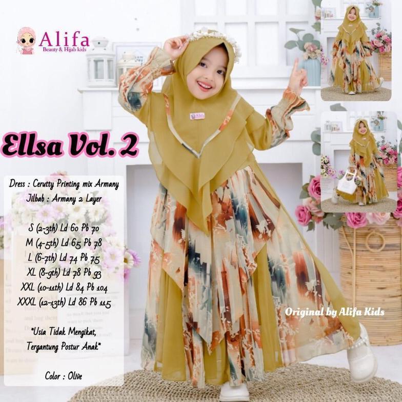 BEST SELLER GAMIS ANAK PEREMPUAN USIA 2-13TH ELSA SYARI KIDS FREE JILBAB ORIGINAL ALIFA