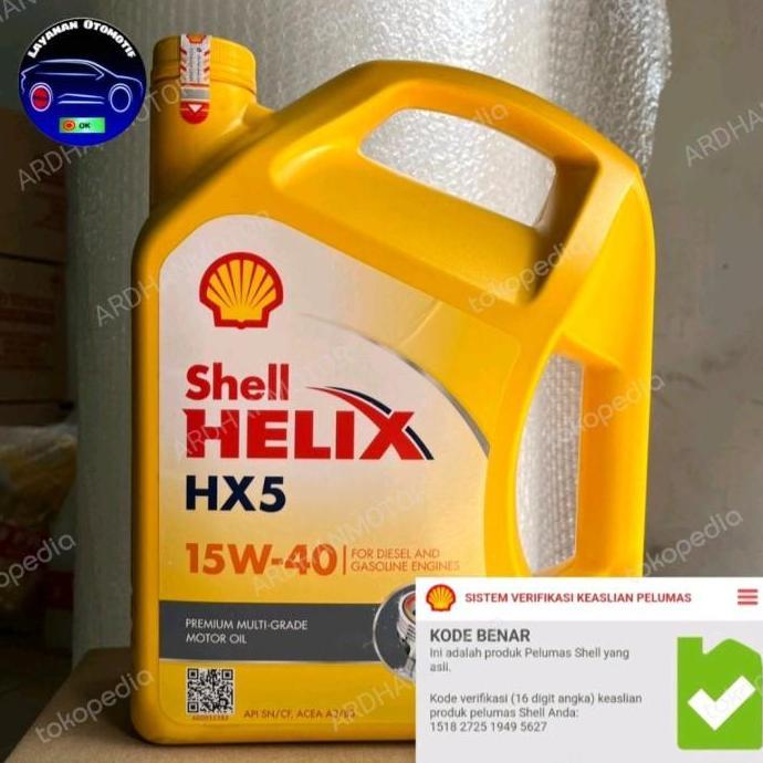OLI SHELL HELIX HX5 15W-40 4L || ORIGINAL BARCODE SHELL HX5 15W-40 4L