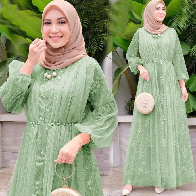 Instancodbisa- Gamis Salina Tile Mutiara Busui Dress Dengan Tangan Wudhu Friendly Dan Aksesoris Muti