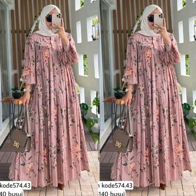 Instancodbisa- Zaskia Dress Gamis Rayon Diamond Kain Katun Premium Bunga Aloora Sakura Motif Terbaru