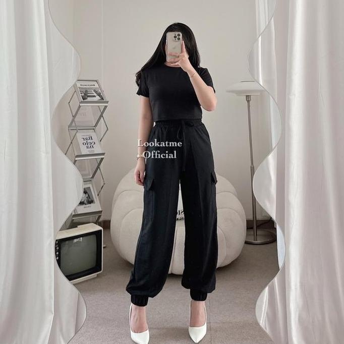 Terpopuler- Lookatmeofficial - Maurel Cargo Set - Setelan Atasan Jogger Cargo Wanita Panjang Baju Cr