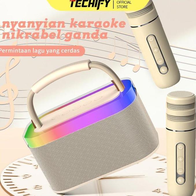 JHOZENUS Speaker Karaoke 2 Mikrofon Speaker Bluetooth Mini Portabel dengan Efek Pengubah Suara dan L