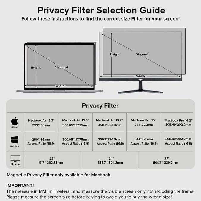 Filter Anti Spy Laptop - Layar Privasi - Anti Radiasi, Anti Blue Light