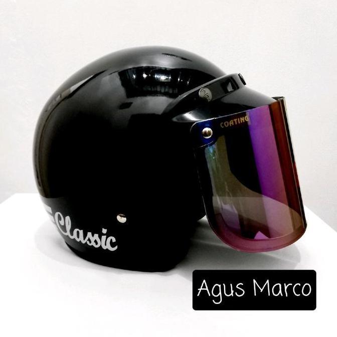 Byxc- Helm Bogo Garis Classic Hitam Glossy Pria Wanita Dewasa Flat Cembung Bening Pelangi Gold Silve