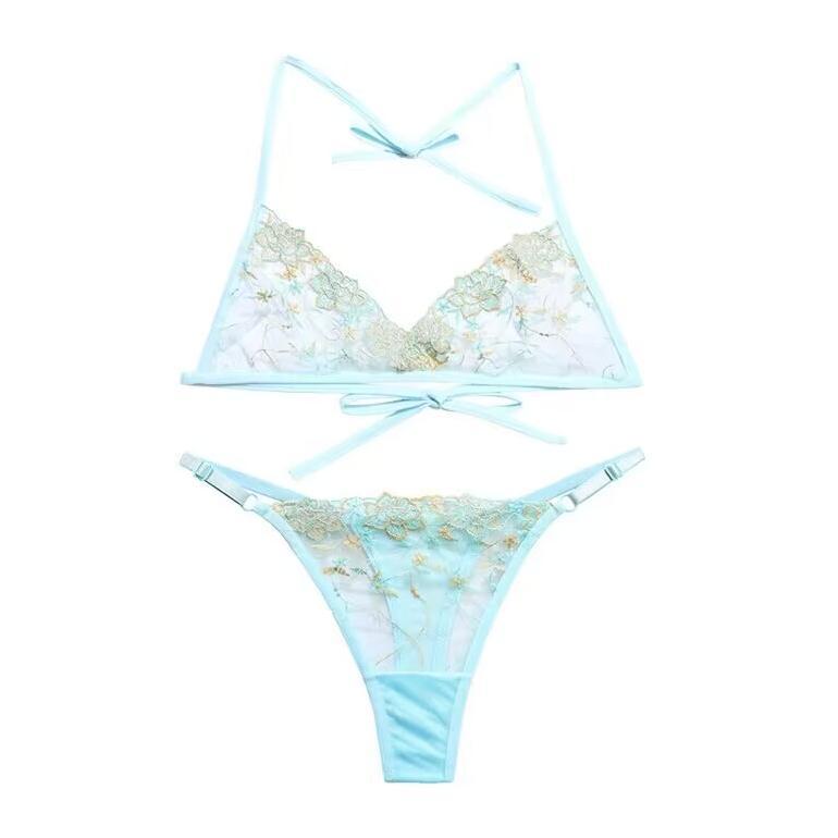 Big Promo Dezenna Set Bra Wanita Sexy Bikini Floral Transparan Bra G String Big Size 5A137