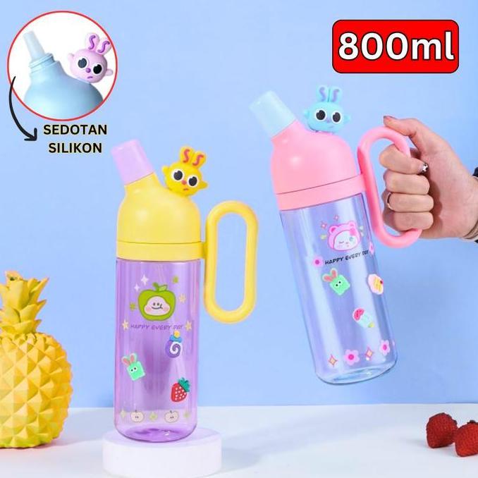 Yxwrg- Botol Air Minum Bening Karakter Lucu 800Ml / Botol Plastik Aesthetic Moshi / Botol Minum Gaga