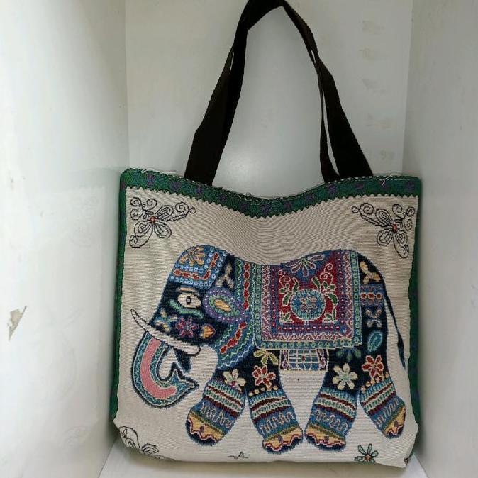 Alyee- Tas Tote Bag Wanita Etnik Thailand Jumbo Karakter Kanvas Totebag