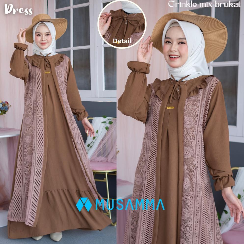 MAYRA DRESS - Gamis Crincle Premium Mix Brukat Malika/ Gamis Elegan Terbaru