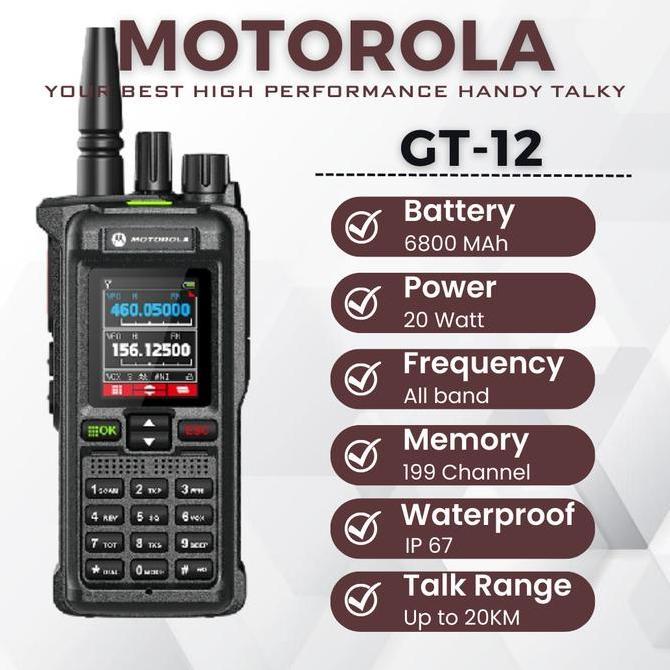 Terlaris Ht Motorola Gt-12 Professional Walkie Talkie 20Watt 6800Mah Dualband