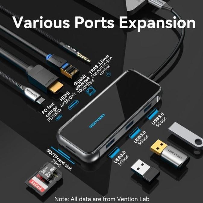 Vention TFL Hub Multiport 9in 1 Docking Station USB Type C To HDMI TRRS VGA PD 100W 4K Acrylic