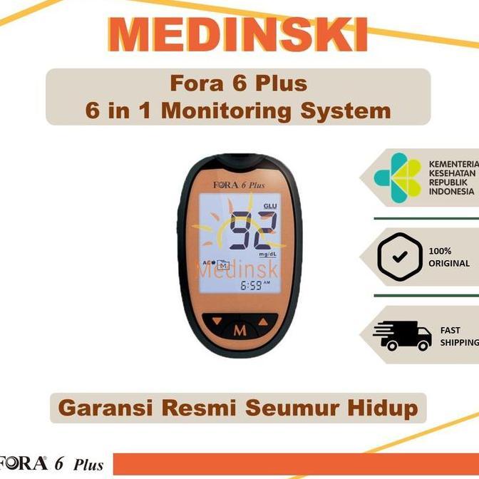 Alat Cek 6 in 1 Gula Darah Kolesterol Asam Urat Hemoglobin Fora 6 Plus