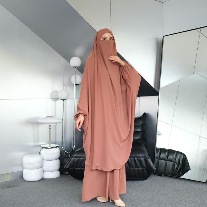 DF313 - French Khimar Set Rok Cadar Syari Hafsha Baju Setelan Wanita Remaja Perempuan Jumbo Crinkle 