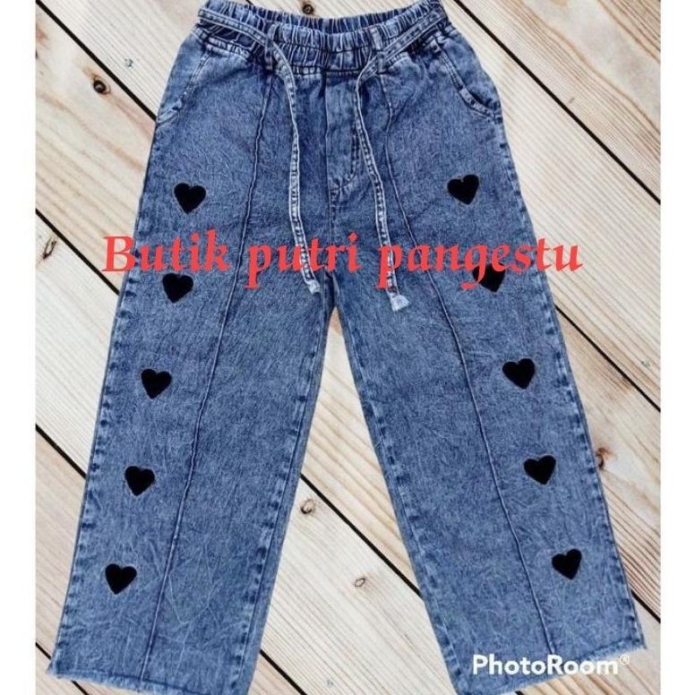 [NEW ARRIVAL] / celana anak jeans rawis motif love // kulot jeans anak perempuan // kulot anak perem