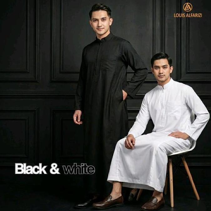 Grade Ori Louis Alfarizi Jubah Gamis Pria Premium Slimfit Katun Polos Hitam Resleting Nyaman Untuk A