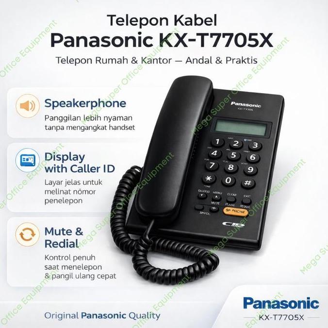 TERBARU - Telepon Kabel Panasonic KX-T7705 Pesawat Telepon Rumah T7705 Black
