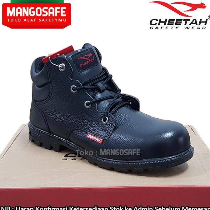 Sepatu Safety Proyek Hitam Cheetah 2180H / Safety Shoes Semi Boot Bertali 2180 H Lace Up Tapak Karet